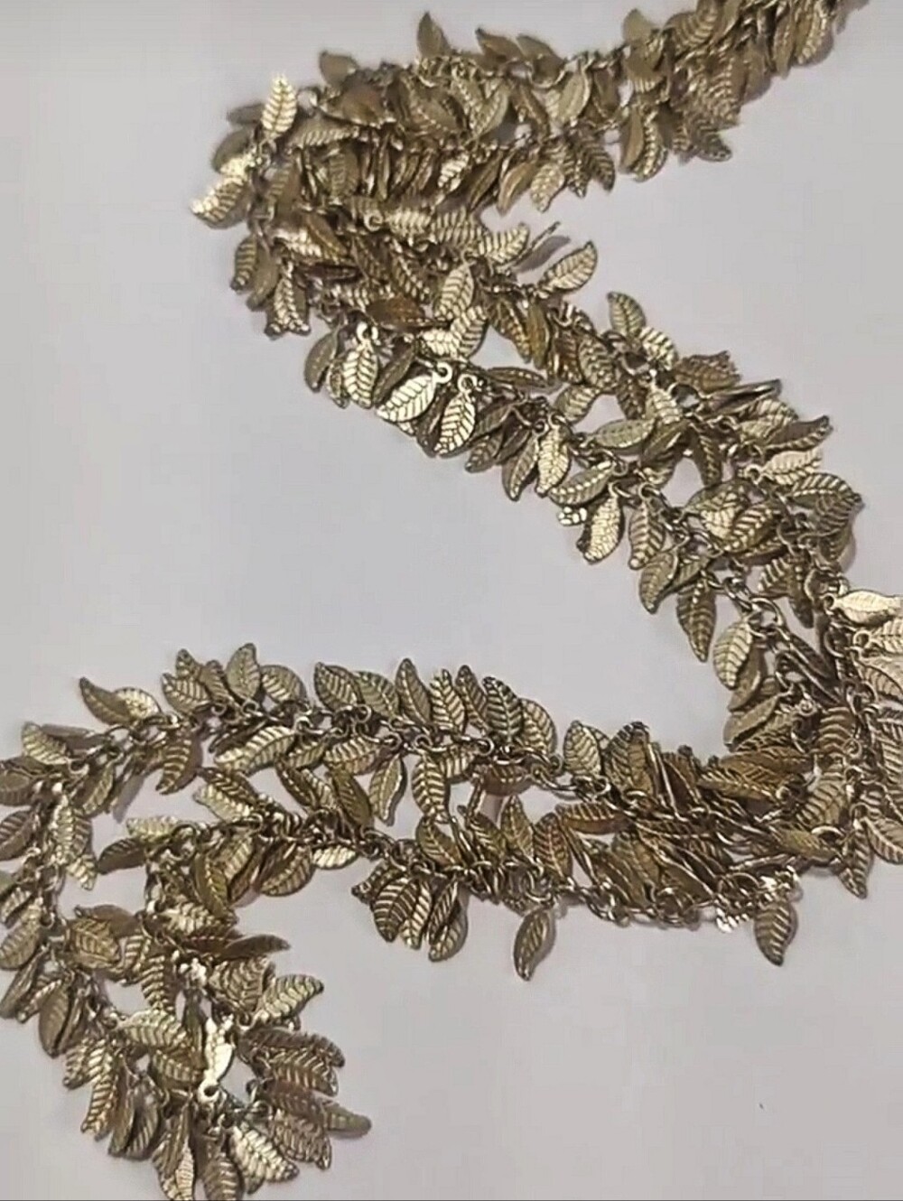 Stefanie Wolf Gold-Tone Leaf Necklace Long 41” Designer Statement Fringe Boho